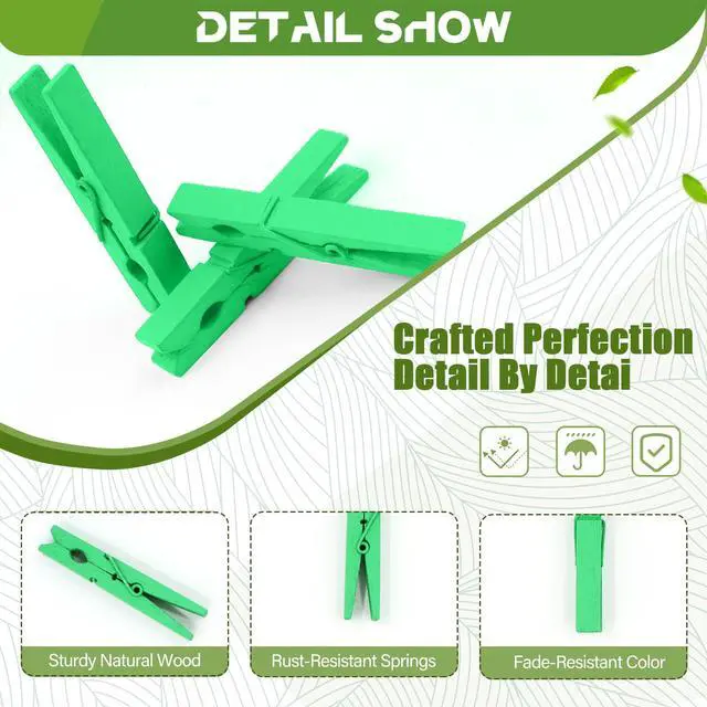 Alt view image 2 of 7 - 100 Pcs Green Clothes pins - 2.9 Inch Wooden Clothespins Cheer Clips