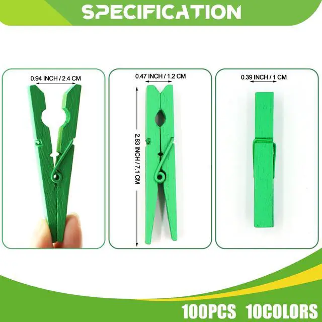 Alt view image 7 of 7 - 100 Pcs Green Clothes pins - 2.9 Inch Wooden Clothespins Cheer Clips