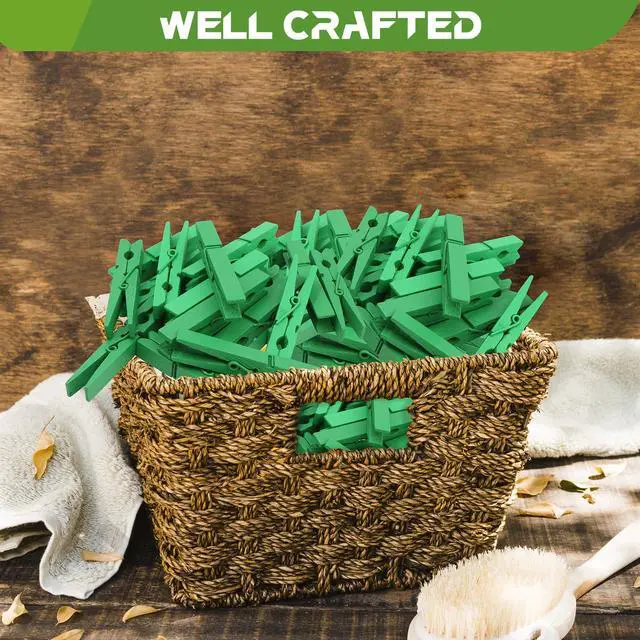 Alt view image 6 of 7 - 100 Pcs Green Clothes pins - 2.9 Inch Wooden Clothespins Cheer Clips