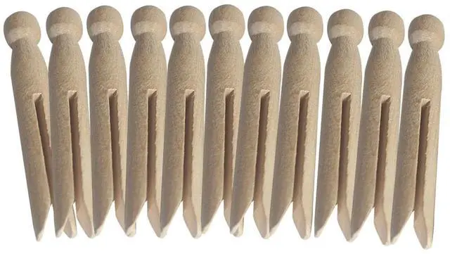 Main image of Round Wooden Clothespins, 12pcs Dolly Style Traditional Heritage Clothes Peg Old Fashioned for Outdoor Clothesline Home Kitchen Travel (Wood)