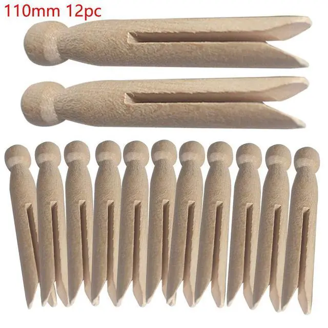 Alt view image 6 of 7 - Round Wooden Clothespins, 12pcs Dolly Style Traditional Heritage Clothes Peg Old Fashioned for Outdoor Clothesline Home Kitchen Travel (Wood)