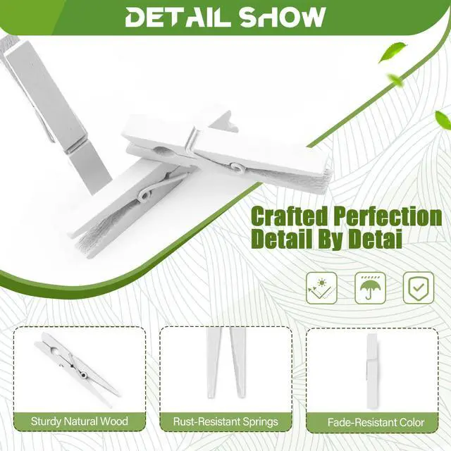 Alt view image 2 of 7 - 100 Pcs White Clothes pins - 2.9 Inch Wooden Clothespins Cheer Clips