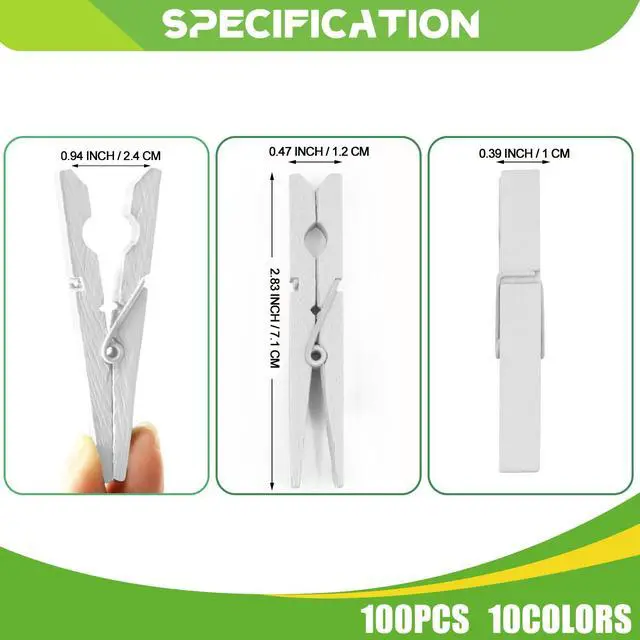 Alt view image 7 of 7 - 100 Pcs White Clothes pins - 2.9 Inch Wooden Clothespins Cheer Clips