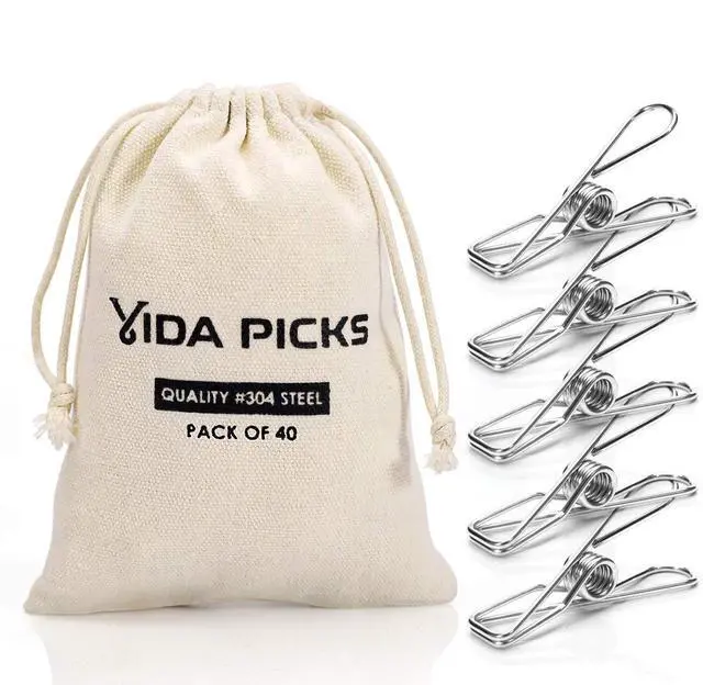 Main image of 40 Pack Wire Clothes Pins Heavy Duty Outdoor, Stainless Steel ClothesPins for Hanging Clothes, Metal Clothes Pegs, Clothing Clips, Laundry Pins 1.8mm Diameter 6cm Long