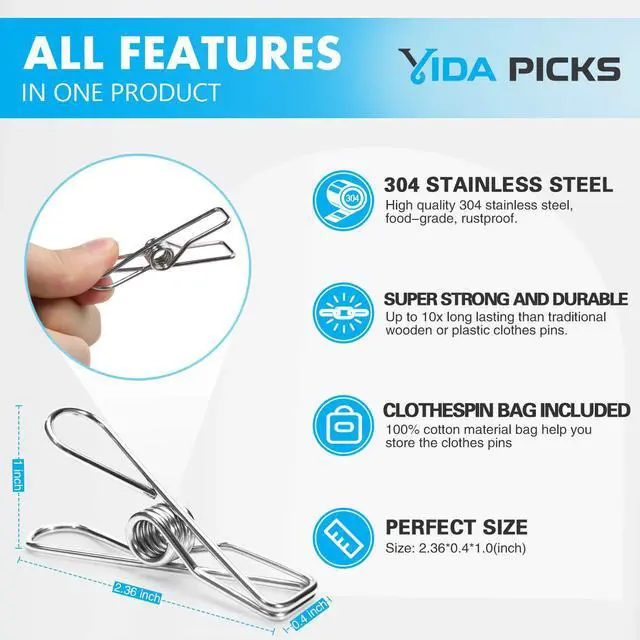Alt view image 2 of 6 - 40 Pack Wire Clothes Pins Heavy Duty Outdoor, Stainless Steel ClothesPins for Hanging Clothes, Metal Clothes Pegs, Clothing Clips, Laundry Pins 1.8mm Diameter 6cm Long
