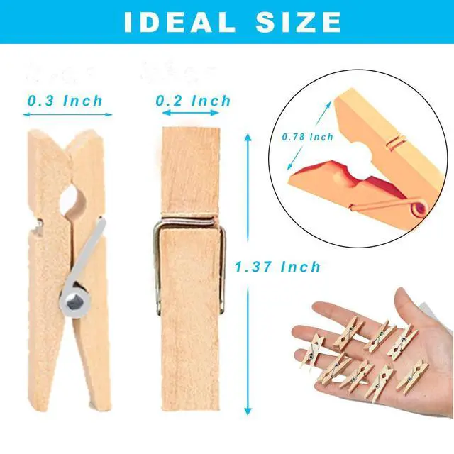 Alt view image 4 of 6 - 1.35 Inch Mini ClothesPins for Photo100 Pcs with 32 Feet Jute TwineMini Clothes Pins for Crafts,Wooden Small Clothes Pins for Pictures,Tiny Decorative Clothespins for Baby Shower(Natural Color)