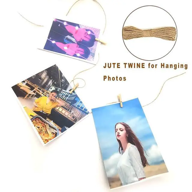 Alt view image 3 of 6 - 1.35 Inch Mini ClothesPins for Photo100 Pcs with 32 Feet Jute TwineMini Clothes Pins for Crafts,Wooden Small Clothes Pins for Pictures,Tiny Decorative Clothespins for Baby Shower(Natural Color)