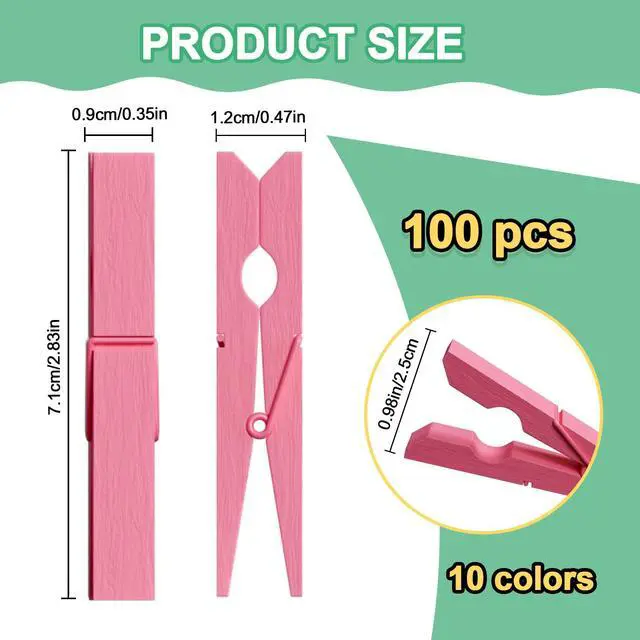 Alt view image 2 of 7 - 100 Pcs Colored Clothespins Bulk, 2.9 Inch Clothes Pins Wooden for Crafts, Pastel Colorful Clothespins for Hanging Clothes Picture, Laundry Clips Cheer 10 Colors