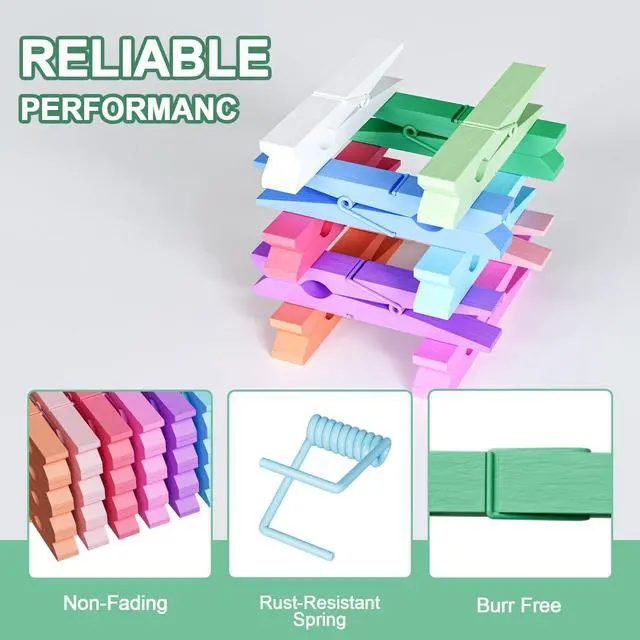 Alt view image 3 of 7 - 100 Pcs Colored Clothespins Bulk, 2.9 Inch Clothes Pins Wooden for Crafts, Pastel Colorful Clothespins for Hanging Clothes Picture, Laundry Clips Cheer 10 Colors