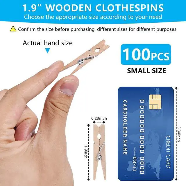 Alt view image 2 of 7 - 100 Pcs 1.9 Inch Wooden Clothes Pins Heavy Duty Natural Wood Clips Clothespins with Rust Resistant Spring for Hanging Pictures Chip Bags DIY Crafts Photos Drying Laundry Classroom Decoration