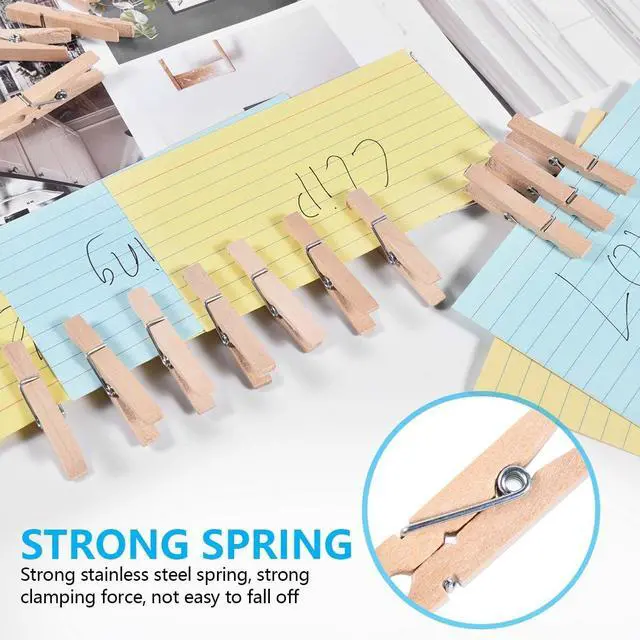 Alt view image 4 of 7 - 100 Pcs 1.9 Inch Wooden Clothes Pins Heavy Duty Natural Wood Clips Clothespins with Rust Resistant Spring for Hanging Pictures Chip Bags DIY Crafts Photos Drying Laundry Classroom Decoration