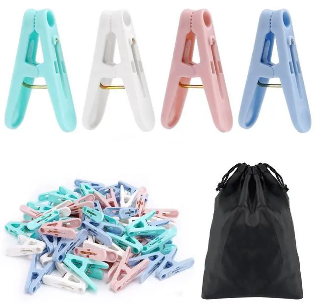 Main image of 56 Pcs Colorful Clothespins, 4 Colors Spring Clips (2 Inch) Small Clothes Pin with Black Storage Bag - for Laundry, Drying Clothes, Home Use