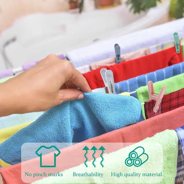 Alt view image 2 of 6 - 56 Pcs Colorful Clothespins, 4 Colors Spring Clips (2 Inch) Small Clothes Pin with Black Storage Bag - for Laundry, Drying Clothes, Home Use