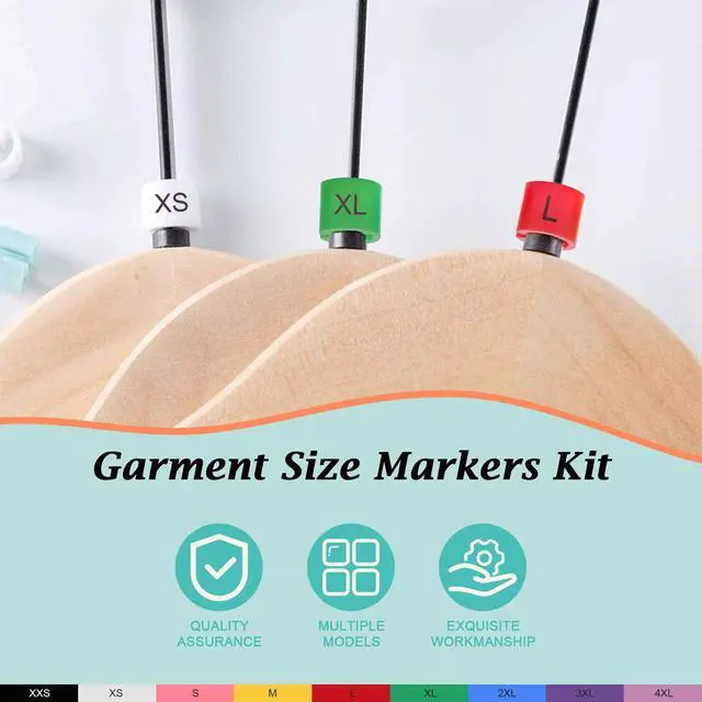 Alt view image 3 of 7 - 290 Pcs Colored Clothes Hanger Markers Assortment kit- 9 Sizes (XXS - 4XL) Color-Coding Garment Size Markers Color Clothing Coded Size Clips Set with Storage Box