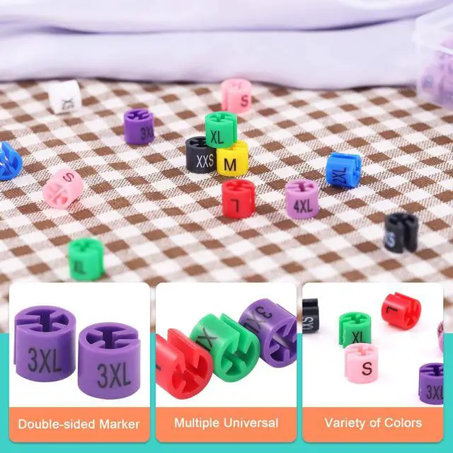 Alt view image 4 of 7 - 290 Pcs Colored Clothes Hanger Markers Assortment kit- 9 Sizes (XXS - 4XL) Color-Coding Garment Size Markers Color Clothing Coded Size Clips Set with Storage Box