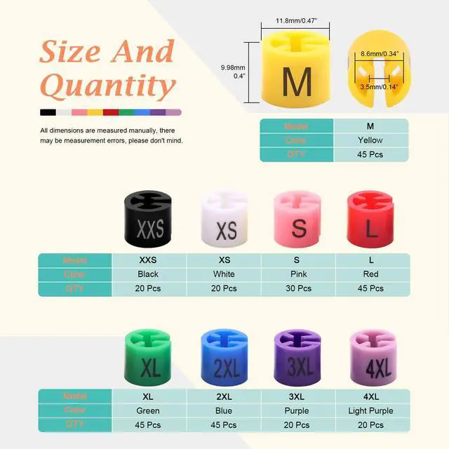 Alt view image 2 of 7 - 290 Pcs Colored Clothes Hanger Markers Assortment kit- 9 Sizes (XXS - 4XL) Color-Coding Garment Size Markers Color Clothing Coded Size Clips Set with Storage Box