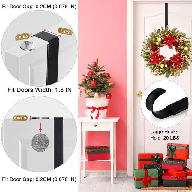 Alt view image 5 of 7 - Wreath Hanger,Easter Decorations Adjustable Wreath Hanger for Front Door Decor from 14.9-25",Over The Door Hooks Organizer 20 lbs Larger Wreaths Hangers Christmas Wreaths Decorations Hook