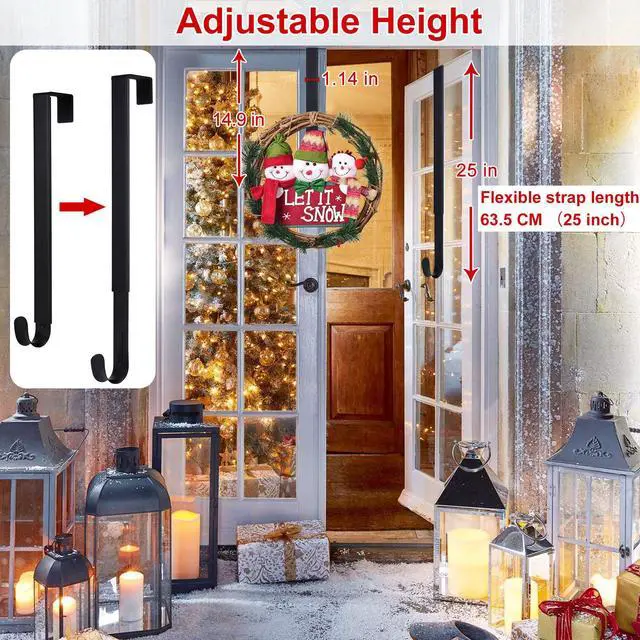 Alt view image 6 of 7 - Wreath Hanger,Easter Decorations Adjustable Wreath Hanger for Front Door Decor from 14.9-25",Over The Door Hooks Organizer 20 lbs Larger Wreaths Hangers Christmas Wreaths Decorations Hook