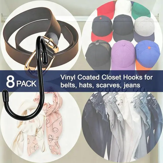 Alt view image 6 of 6 - 8 Pack Purse Hanger for Closet, Vinyl Coated Unique Twist Design Black Bag Hanger Hooks, 5 Inch Large Closet Rod Home Storage Hooks Purse Organizer for Hanging Handbags, Belts, Hat, Backpack