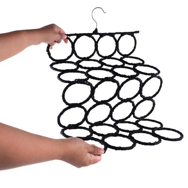 Alt view image 4 of 6 - Foldable 28 Ring Hole Slots Space Saving Clothing Closet Hanger Scarf, Ties, Belts, Socks Organizer for Home Bedroom, Bathroom, Living Room (Black)