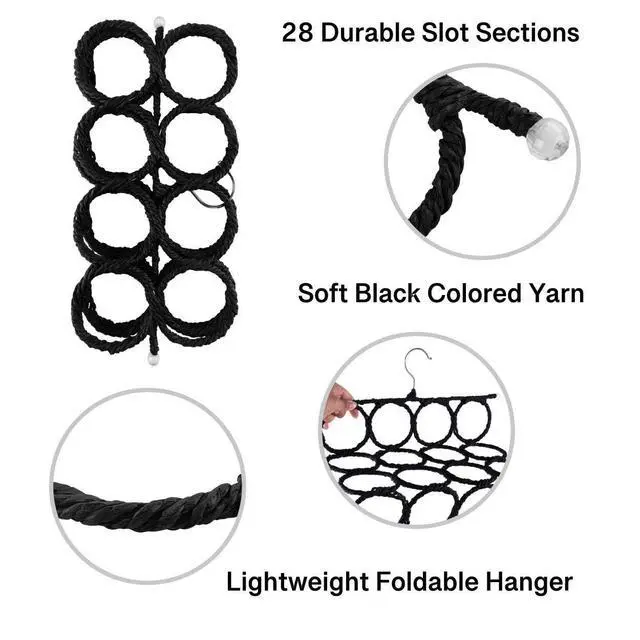 Alt view image 6 of 6 - Foldable 28 Ring Hole Slots Space Saving Clothing Closet Hanger Scarf, Ties, Belts, Socks Organizer for Home Bedroom, Bathroom, Living Room (Black)