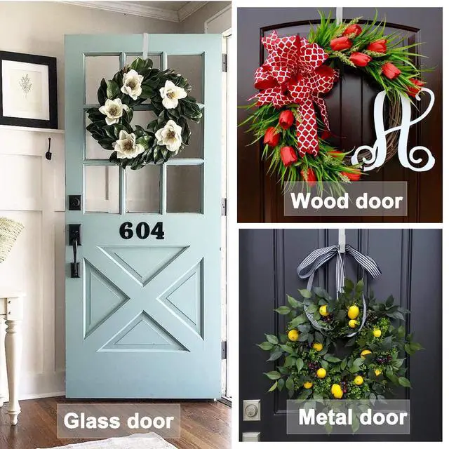 Alt view image 2 of 7 - Wreath Hanger, Adjustable Over the Door Wreath Hanger from 15 to 25 Inches & Wreath Holder & Wreath Door Hanger for Front Door Decor 20 lbs Larger Christmas Decorations Hook (White)