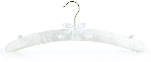 Main image of White 17inch Satin Padded Top Garment Wedding Clothes Coat Hangers with Buttons