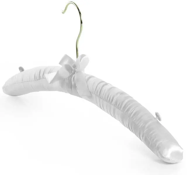 Alt view image 3 of 7 - White 17inch Satin Padded Top Garment Wedding Clothes Coat Hangers with Buttons