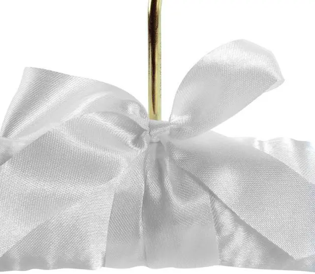 Alt view image 4 of 7 - White 17inch Satin Padded Top Garment Wedding Clothes Coat Hangers with Buttons