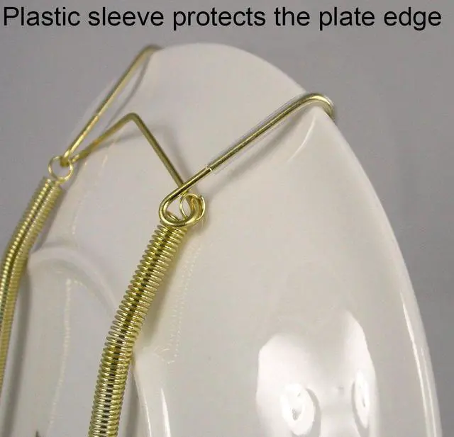 Alt view image 3 of 4 - Deluxe Plate Display Hangers, Spring Style - Assembled & Ready to Use - Holds 7 to 10 Inch Plates, Gold Wire Spring Type, Hanger Hooks & Nails Included - Pack of 3