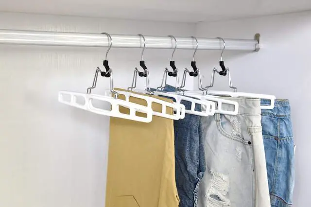 Alt view image 2 of 7 - Premium Skirt Hangers 2-Pack - Thin Space-Saving Skirt Hanger Set with Clamp, Pant Hanger 2-Piece Set, Shorts Hangers with Heavy-Duty Locking Clasp, Multipurpose Quality Jean Hangers Set (White, 2)