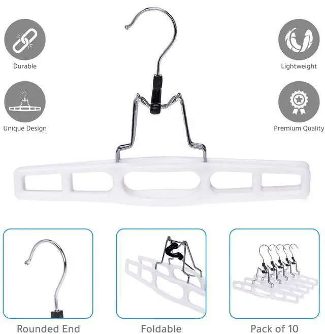 Alt view image 5 of 7 - Premium Skirt Hangers 2-Pack - Thin Space-Saving Skirt Hanger Set with Clamp, Pant Hanger 2-Piece Set, Shorts Hangers with Heavy-Duty Locking Clasp, Multipurpose Quality Jean Hangers Set (White, 2)