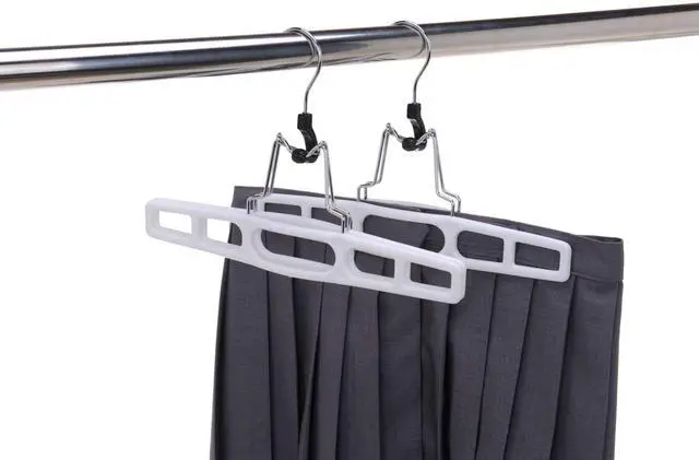 Alt view image 4 of 7 - Premium Skirt Hangers 2-Pack - Thin Space-Saving Skirt Hanger Set with Clamp, Pant Hanger 2-Piece Set, Shorts Hangers with Heavy-Duty Locking Clasp, Multipurpose Quality Jean Hangers Set (White, 2)