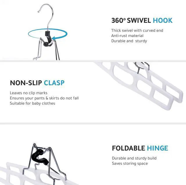 Alt view image 6 of 7 - Premium Skirt Hangers 2-Pack - Thin Space-Saving Skirt Hanger Set with Clamp, Pant Hanger 2-Piece Set, Shorts Hangers with Heavy-Duty Locking Clasp, Multipurpose Quality Jean Hangers Set (White, 2)