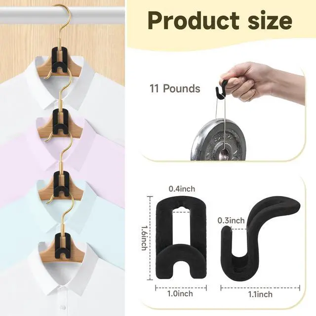 Alt view image 6 of 7 - Clothes Hanger Connector Hooks, 60 Pcs Heavy Duty Velvet Clothes Hangers with Cascading Hook, Space Saver Mini Cascading Hangers for Clothes, Closet(Black)