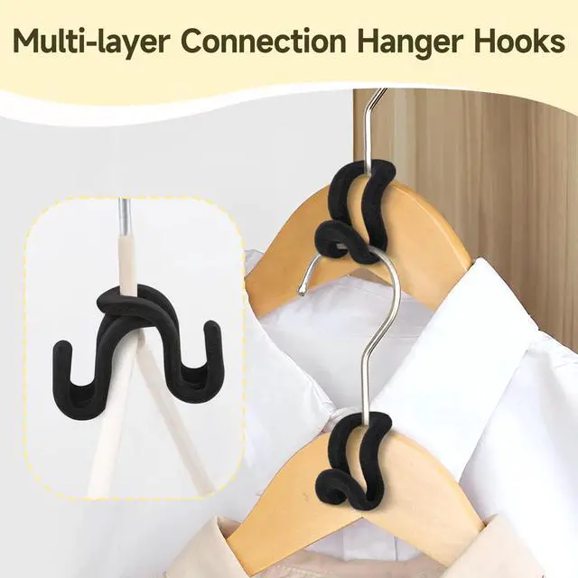 Alt view image 3 of 7 - Clothes Hanger Connector Hooks, 60 Pcs Heavy Duty Velvet Clothes Hangers with Cascading Hook, Space Saver Mini Cascading Hangers for Clothes, Closet(Black)