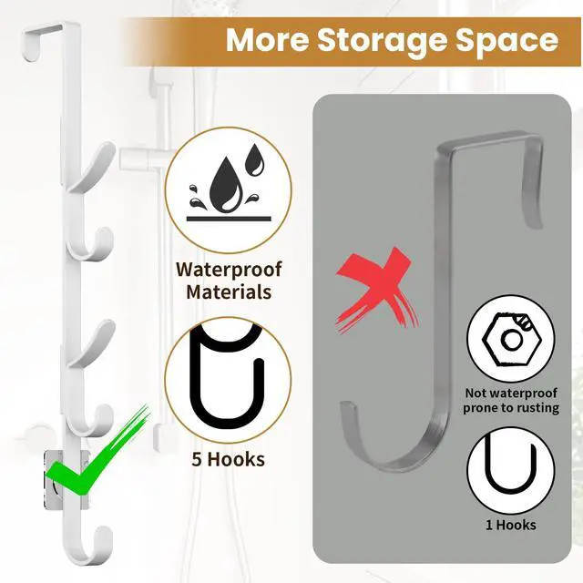 Alt view image 2 of 7 - Over The Door Hooks, Metal Door Hooks for Hanging, Over The Door Purse Organizer for Door Coat Hanger, Back of Shower for Hanging Towel Rack Clothes, Hat, Bathroom, Closet (White-2Packs)