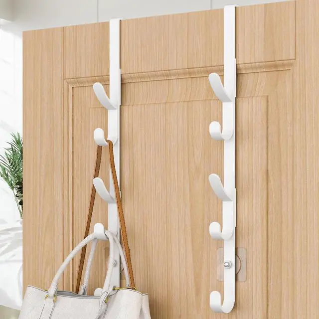 Main image of Over The Door Hooks, Metal Door Hooks for Hanging, Over The Door Purse Organizer for Door Coat Hanger, Back of Shower for Hanging Towel Rack Clothes, Hat, Bathroom, Closet (White-2Packs)