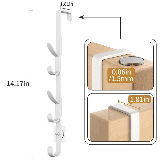 Alt view image 4 of 7 - Over The Door Hooks, Metal Door Hooks for Hanging, Over The Door Purse Organizer for Door Coat Hanger, Back of Shower for Hanging Towel Rack Clothes, Hat, Bathroom, Closet (White-2Packs)