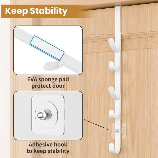 Alt view image 5 of 7 - Over The Door Hooks, Metal Door Hooks for Hanging, Over The Door Purse Organizer for Door Coat Hanger, Back of Shower for Hanging Towel Rack Clothes, Hat, Bathroom, Closet (White-2Packs)