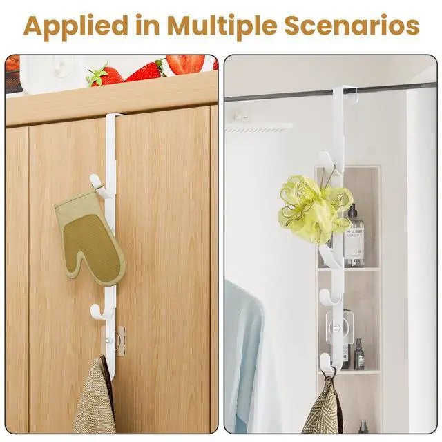 Alt view image 6 of 7 - Over The Door Hooks, Metal Door Hooks for Hanging, Over The Door Purse Organizer for Door Coat Hanger, Back of Shower for Hanging Towel Rack Clothes, Hat, Bathroom, Closet (White-2Packs)