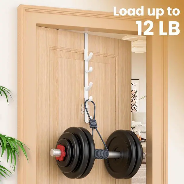 Alt view image 7 of 7 - Over The Door Hooks, Metal Door Hooks for Hanging, Over The Door Purse Organizer for Door Coat Hanger, Back of Shower for Hanging Towel Rack Clothes, Hat, Bathroom, Closet (White-2Packs)