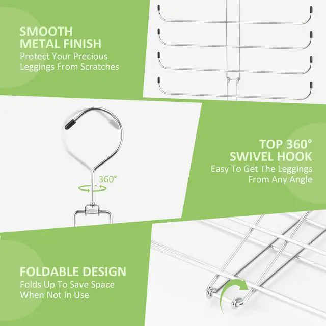 Alt view image 4 of 7 - Legging Hanger, Metal Hanging Legging Hangers for Closet Organizer Holds 20 Women's XS-XL & Girls' Leggings, 360° Rotating Foldable Yoga Pants Hangers Space Saving, Silver