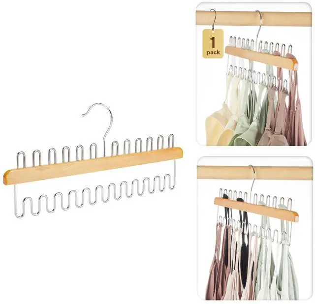 Main image of Closet Organizers and Storage, Tank Top Hangers, Rotatable Bra Organzier for Closet, Max 24 Storage Capacity Sport Bra Holder, Wood Space Saving Hanger 1 Pack - Dorm Room Essentials