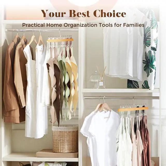 Alt view image 2 of 7 - Closet Organizers and Storage, Tank Top Hangers, Rotatable Bra Organzier for Closet, Max 24 Storage Capacity Sport Bra Holder, Wood Space Saving Hanger 1 Pack - Dorm Room Essentials