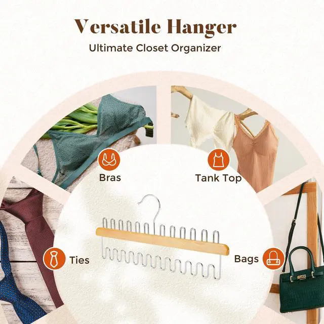 Alt view image 6 of 7 - Closet Organizers and Storage, Tank Top Hangers, Rotatable Bra Organzier for Closet, Max 24 Storage Capacity Sport Bra Holder, Wood Space Saving Hanger 1 Pack - Dorm Room Essentials
