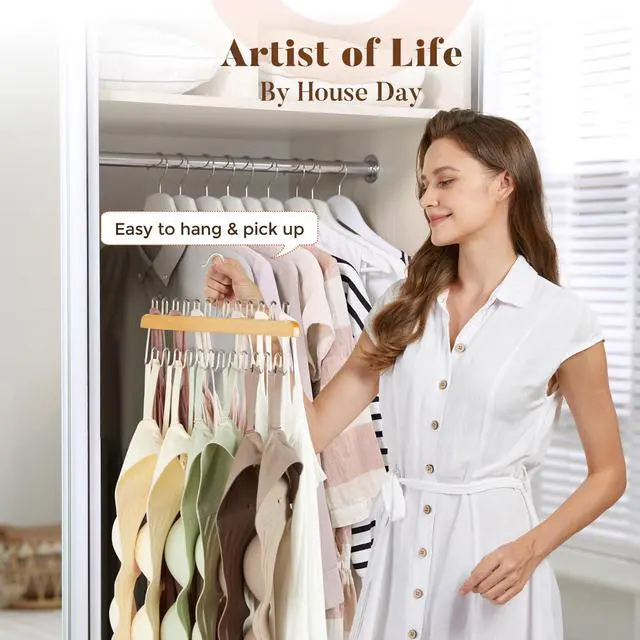 Alt view image 7 of 7 - Closet Organizers and Storage, Tank Top Hangers, Rotatable Bra Organzier for Closet, Max 24 Storage Capacity Sport Bra Holder, Wood Space Saving Hanger 1 Pack - Dorm Room Essentials
