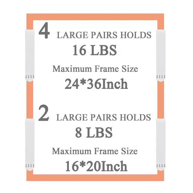 Alt view image 3 of 7 - Large Picture Hanging Strips Heavy Duty, 16-Pairs(32 Strips) Sticky Picture Hangers for Walls No Damage Wall Picture Hangers Without Nails Refill Adhesive Poster Strips