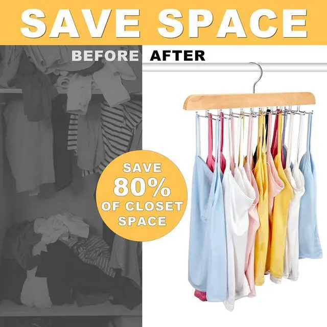 Alt view image 5 of 7 - Tank Top Hanger with Premium Wood, 20 Large Capacity, Space Saving,360 Degree Rotating, Foldable Metal Hooks, Tank Tops