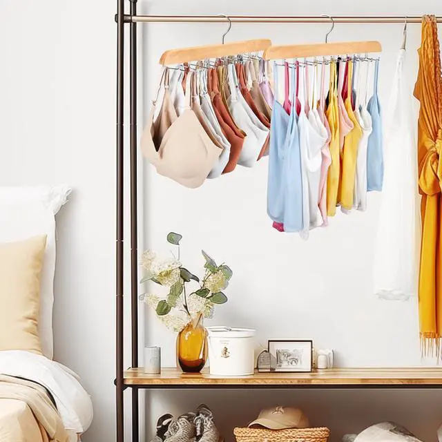 Alt view image 6 of 7 - Tank Top Hanger with Premium Wood, 20 Large Capacity, Space Saving,360 Degree Rotating, Foldable Metal Hooks, Tank Tops
